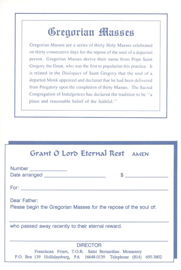 Prearranged Gregorian Masses - (Note: These Masses are requested while living, and said upon passing) - Image 2