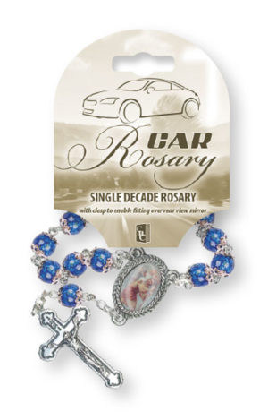 Car Rosary Single Decade/Glass-Blue